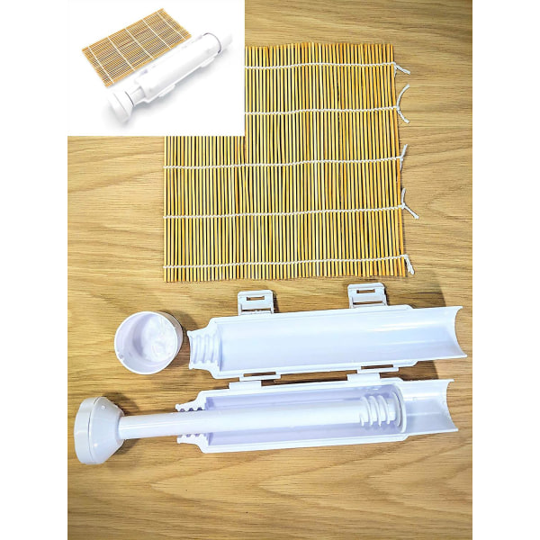 Sushi Roller Bazooka Kit + Carbonized Bamboo Mat Gör själv Rice Roller Machine Japansk Sushi Tillverkning Köksverktyg Allt-i-ett- set för rullande prylar