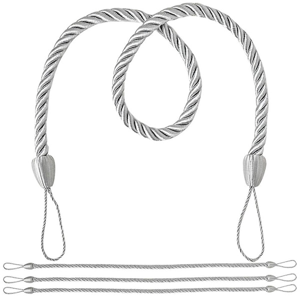 4 stk. Enkle Tovvinduegardinholdere Stue Vinduegardin Holdback Tov Grå 76x0,7cm Grey 76x0.7cm