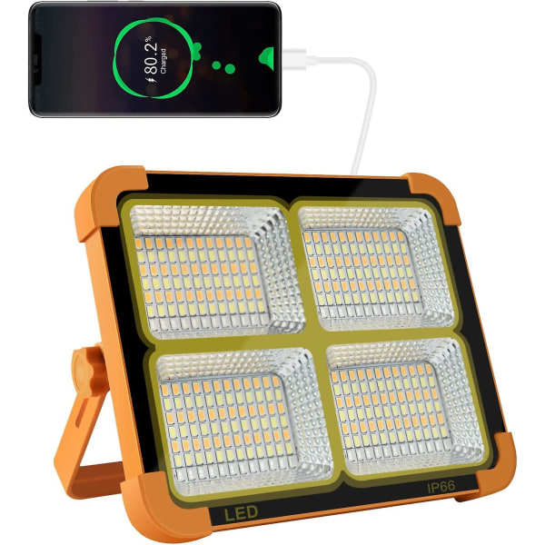 100w 10000lm uppladdningsbar led översvämningslampa, bärbar lykta arbetslampa med solpanel, 16500 mah USB uppladdningsbar lampa, för camping, byggsittning