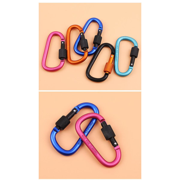 10 st Karbinhakar med Lås, 10 Färger Premium Aluminiumlegering D-ring Karbinhakar Klipp för Utomhus, Camping, Vandring, Resor, Fiske, Ryggsäck