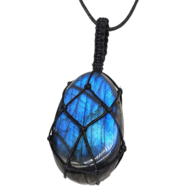 Naturlig Labradorit Krystal Halskæde Healing Chakra Vedhæng med Håndvævet Reb Labradorit Håndsten Månesten Healing Sten Vedhæng