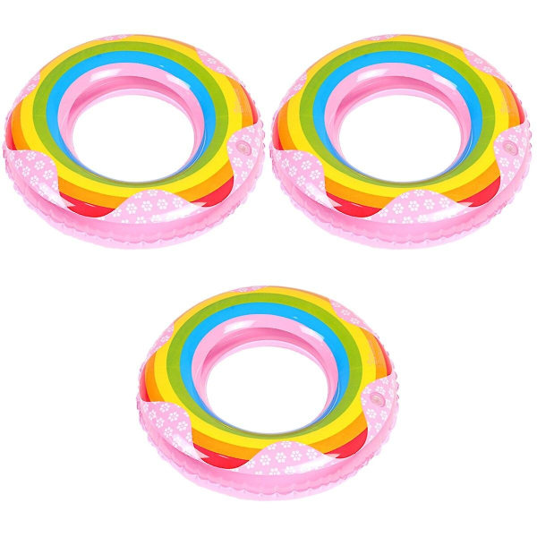 3 stk Tykke Regnbue Svømmeringer Oppblåsbare Pvc Flyte Ring Sommer Svømmebasseng Leke (Tilfeldig Farge 3pcs