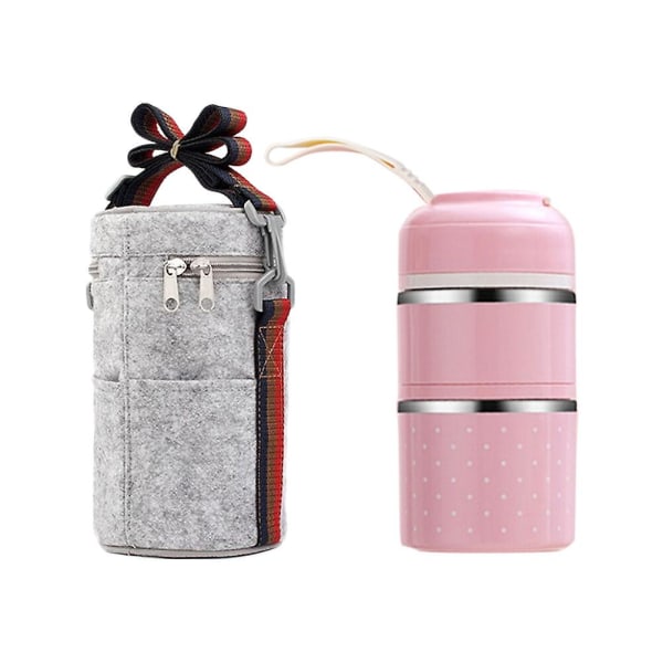 2-pack Bärbar Rostfritt Stål 2-lagers Isolering Lunch Bento Box Matbehållare Med Lunchväska (rosa, Spänne Färg Slumpmässigt) Rosa Pink