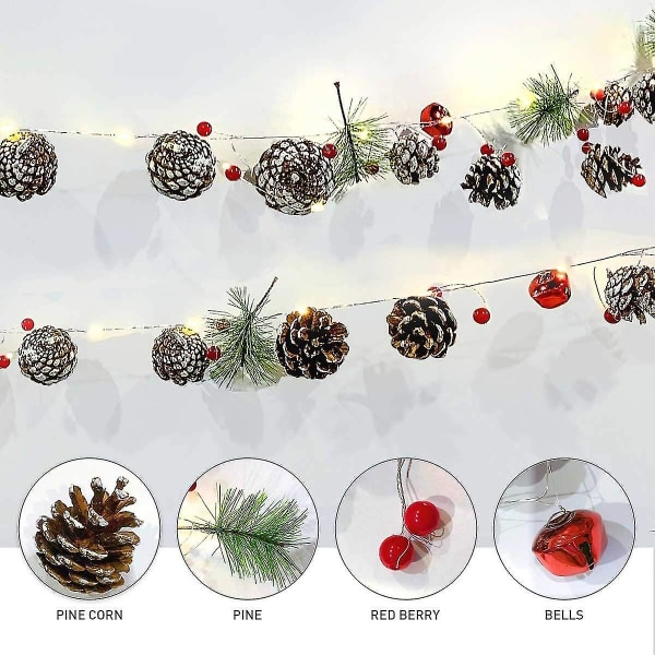 Julgransljus, 3m 30 LED-lampor med julgrankottar, batteridrivna, Mini inomhus LED-ljusslinga för dekoration till sovrum, jul, bröllop