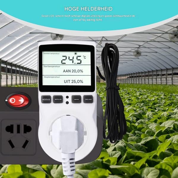 EXCITAT Digital Plug-in Termostat med LCD-display, Temperaturregulatorstik til drivhusakvarium krybdyrtank, hvid