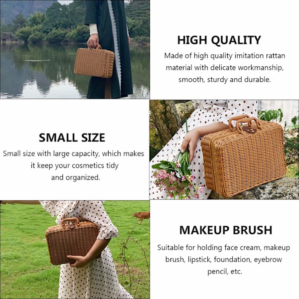 Picnic Kurv med Liner Flet Kurv Opbevaring Vintage Flet Håndtaske Rustik Picnic Kurv Makeup Opbevaringsboks til Camping