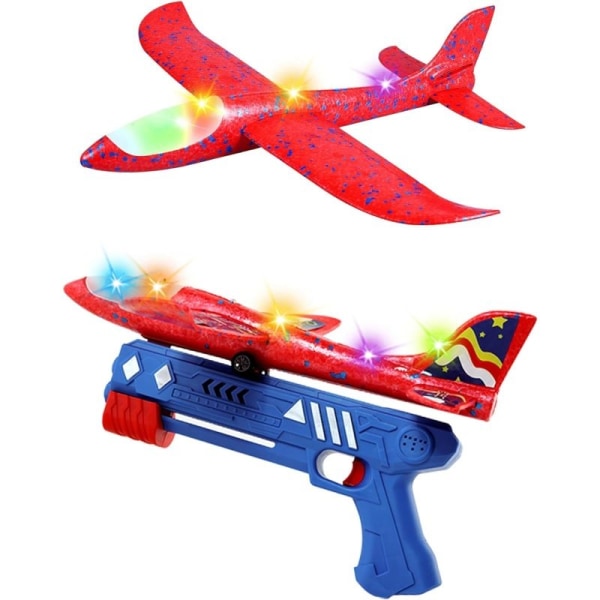 1 pakke flyutskytningsleketøy LED-skumglider flyflyleketøy 1 bærerakett for bursdagsgave for gamle guttepiker (1+1,49 fot rekkevidde)