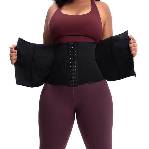 Kvinners Midje Trener Korsett Glidelås Haken Shapewear Dobbel Kontroll Kropp Former Tummy Midje Cincher-XL-svart