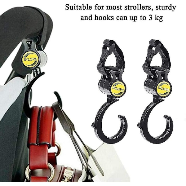 2 stk Barnevogn Kroker 360 Grader Multi-bruk Vogn Henger Mamma Vogn Tilbehør For Handleposer