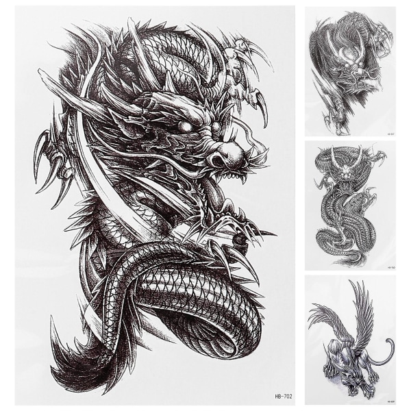 4 ark falska tatueringar Goth tatuering klistermärken Dragon tatueringar Unika tillfälliga tatueringar Blandad färg21x1 Assorted Color 21x14.5cm