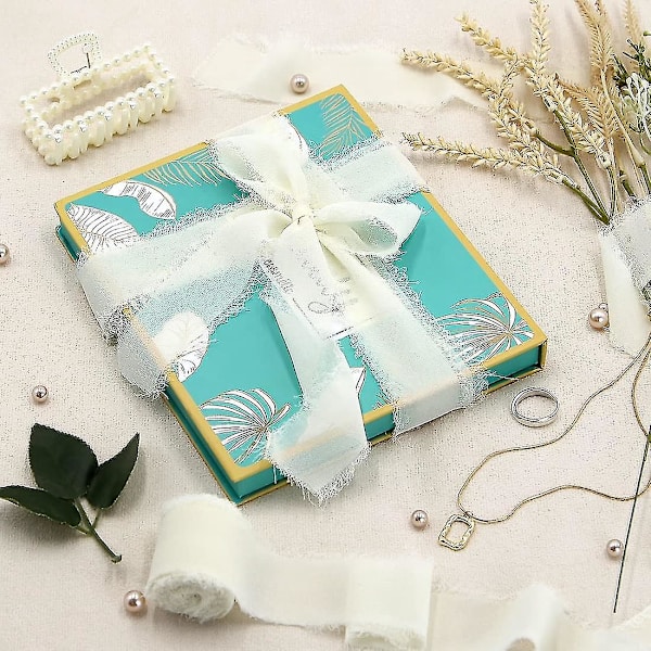 Chiffongband, Handgjort Silkeband 1.5 tum x 5,5 Yd, Fransade Kanter, Boho-Band, Passar till Presentinslagning