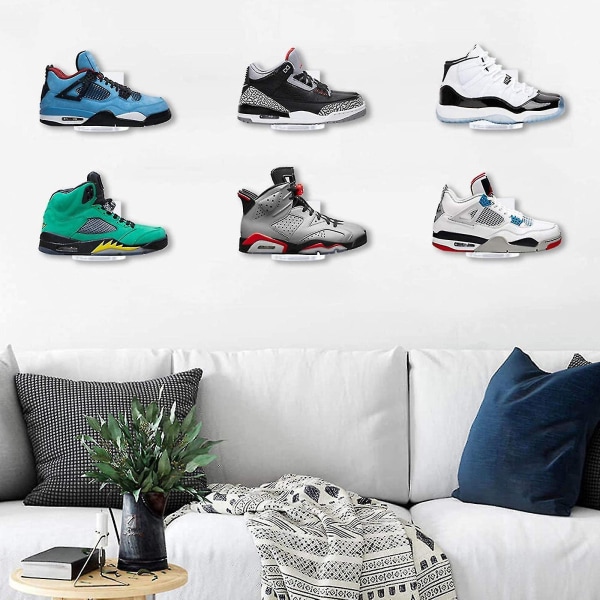 Wuzhou - 6 stk Flytende Skohyller Akryl Veggmontert Sko Display Hylle For Sneaker Samleobjekt Stativ Hjem Decor