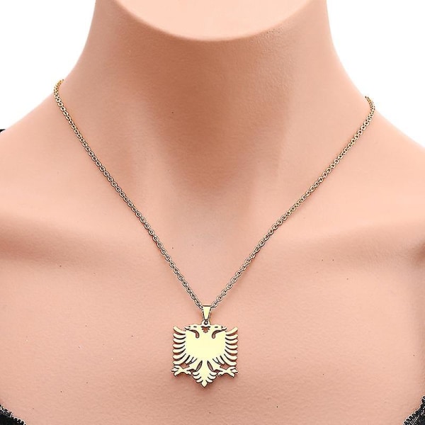 Albansk Örn Pläterad Kart Hängsmycke Halsband