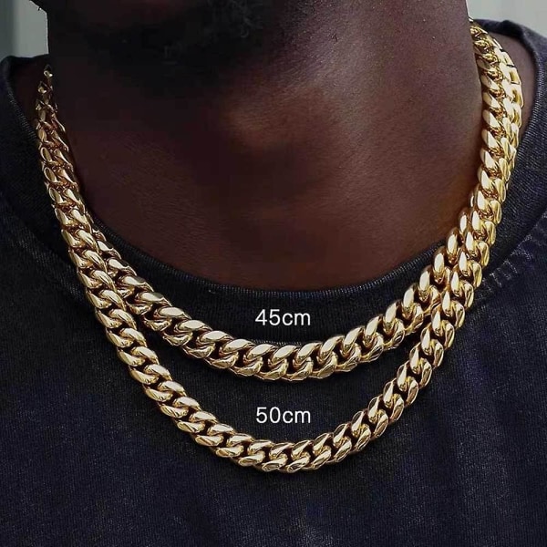 Zircon Fjeder Spænde Hip Hop Titanium Stål Halskæde Rund Mølle Krypteret Rustfrit Stål Cubansk Kæde Herre Halskæde 18 tommer Guld 18inches Gold