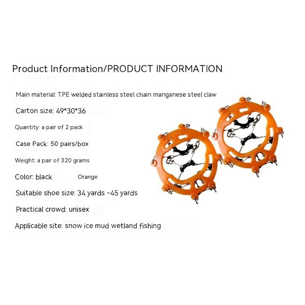 Vandrestøvler med ispigge til trækkraft - snegreb med 8 pigge til vandring, jogging, klatring og vandreture - orange