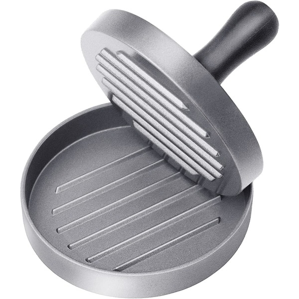 Burgermaskin av livsmedelskvalitet i rostfritt stål, non-stick hamburgerpress (1 st, grå)