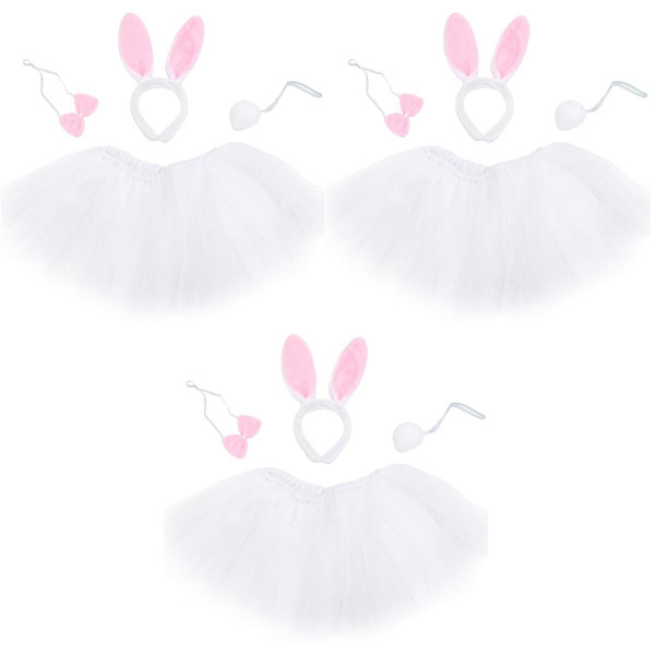 5-pack Påskbubbelkjol Kaninöron Hårband Fluga Set Kaninorganza Klänning Festdräkt Kostym För K 3pcs Middle