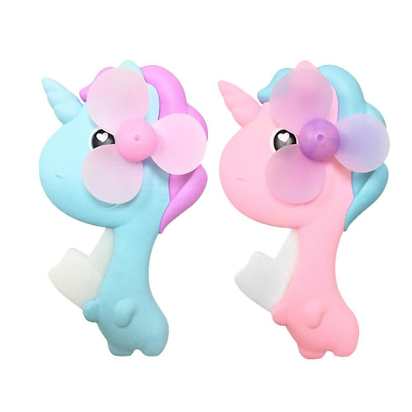 2 st Kreativa Enhörning Cartoon Handpress Liten Fläkt Plast Barnleksak (himmelsblå + rosa, 1 st/var)B Blue 18.5*10.5cm