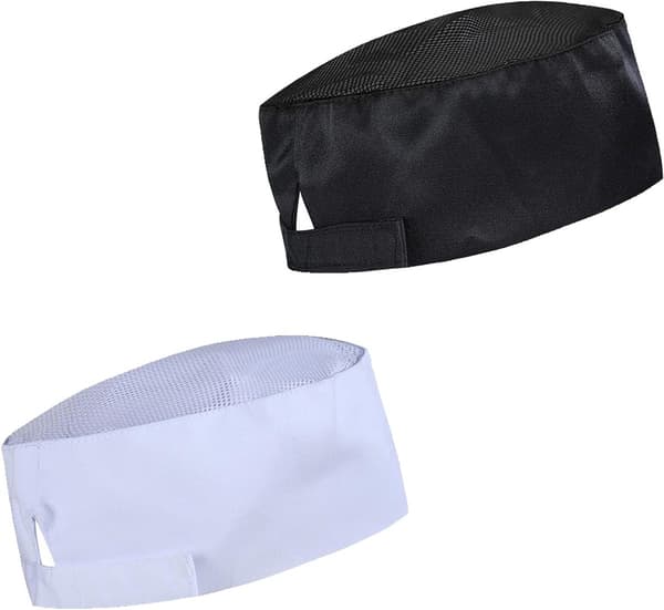 2-pack justerbar kockmössa, andningsbar nätmössa för kockar, bagare och kökspersonal, polyesterbomull, svart vit