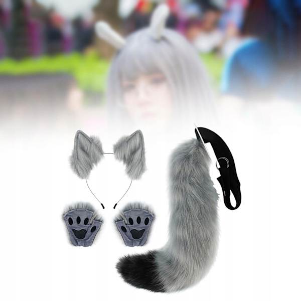 Rävöron Hårband Djur Svans Halloween Set Djur Tass Simulation Plysch Djur Öron Cos Tillbehör