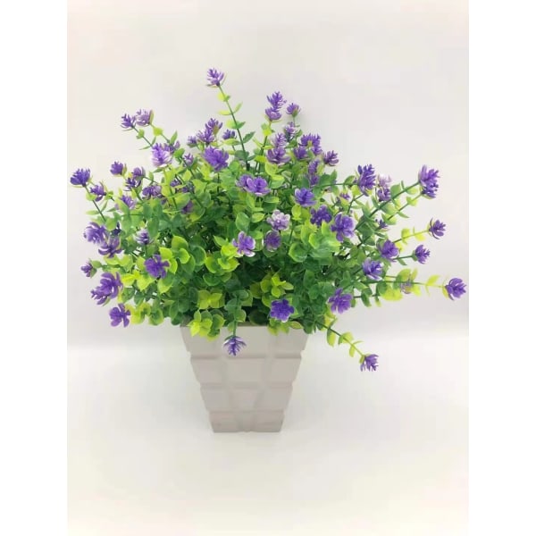 (Lilla) 5 buketter kunstige blomster, grønne UV-resistente til udendørs, indendørs, balkon, have, kontor, bryllup, festdekoration.