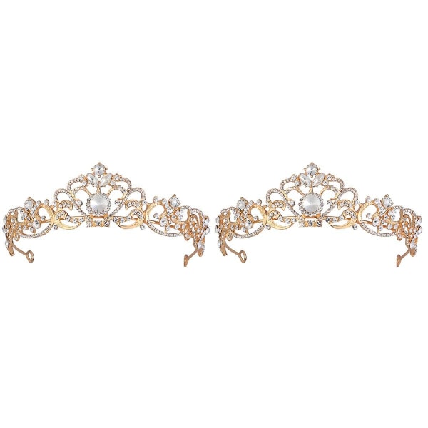 3 st Brud Rhinestone Crown Legering Bröllop Crown Dekoration Huvudbonad För Kvinna Dam Kvinnlig (gyllene) 2 st 2pcs