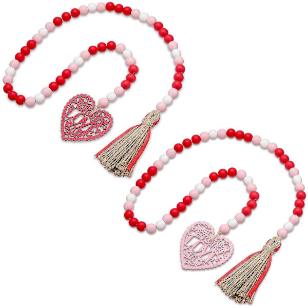 2 stycken hjärtformade träpärlor för Valentinsdag, hängande girlander, lantliga pärlgirlander, bönegirlander