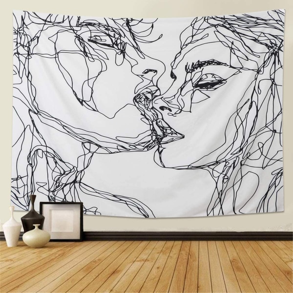 Menn Kvinner Soulful Sketch Abstrakt veggteppe elskere Billedteppe kyssing veggteppe soverom（150*180）