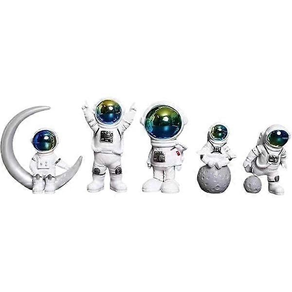 Astronaut Figur Rymdman Skulptur Harts Staty Ornament för Kontorsfest Unik Dekorativ Prydnad, Blå, 5 st