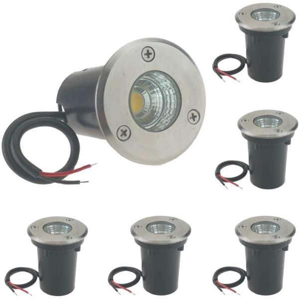 6 Pak 3W Varmt Hvid LED Jordspots IP67 Vandtæt til Udendørsbelysning, Terrasse, Indkørsel, Dæk, Trin, Sti