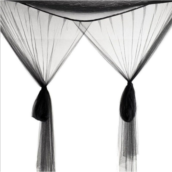 Svart Baldakin Seng Gardiner Hvit Seng Komfort 4 Hjørnepost Nett Seng Netting Nett Seng BlackBlack Black