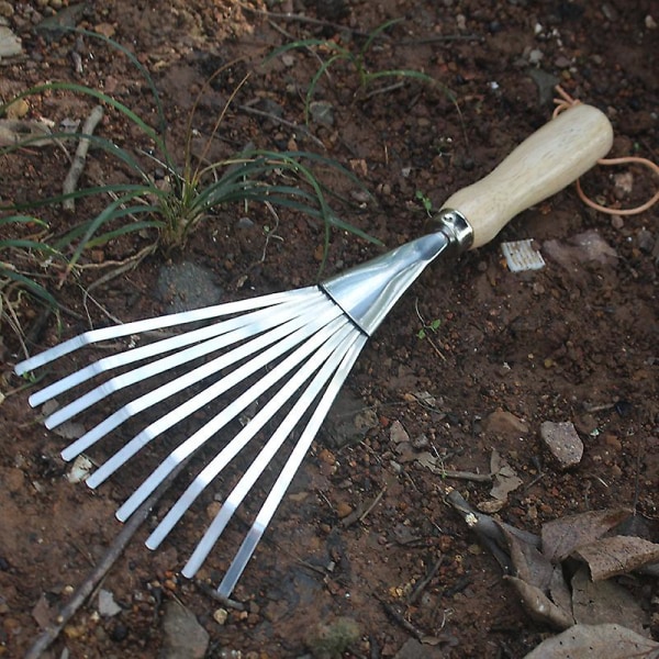 Liten Metall Rake, Rake Med Trehåndtak, Løvrake, Plenrake For Hage, Hagerake, Håndrake, Liten