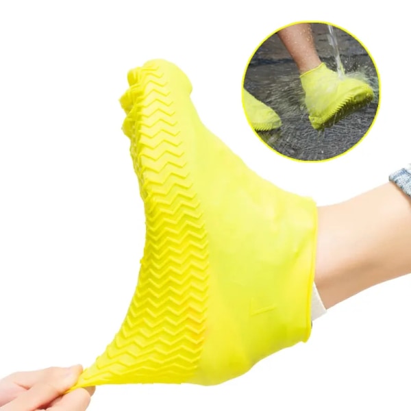 Vandtæt silikone skobetræk til regn, genanvendeligt skridsikkert gummi regnskobetræk Cykelsko kvinder, børn (medium gul)
