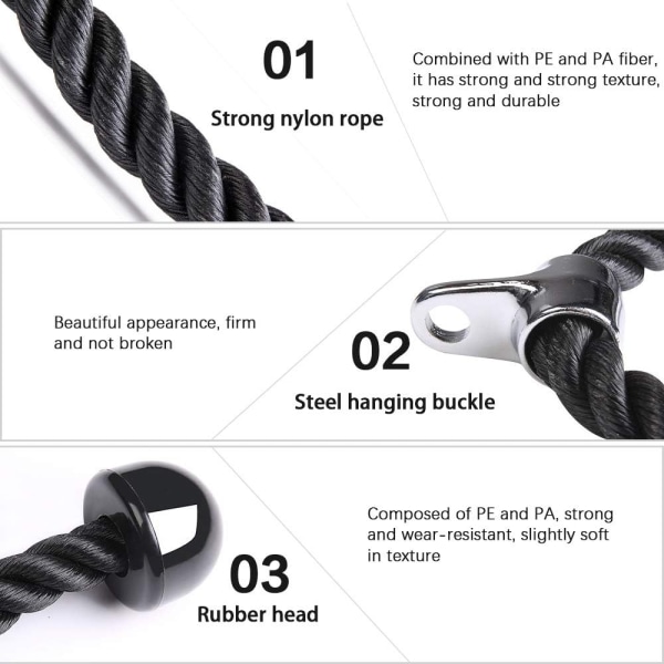 Universal tricep-köyden alas vedettävä, 27 tuuman raskas köyden pituus, helppo tarttua ja liukumaton kaapeli harjoituskoneen kiinnitys