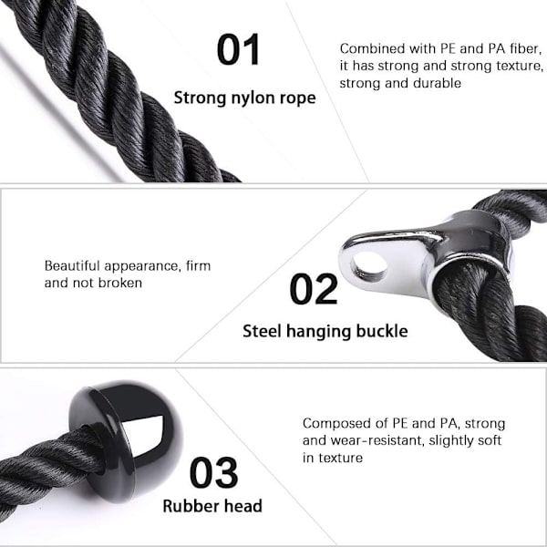 Universal Tricep Rope Pull Down, 27 Tommer Højstyrke Tov Længde, Nem at Gribe & Anti-Skrid Sikker Kabel Træningsmaskine Tilbehør