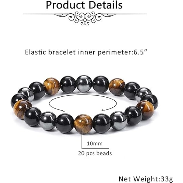 Hematite Svart Obsidian Tigeröga Stenar Armband för Män Kvinnor 10mm Naturliga Runda Ädelstenspärlor Pärlade Läkande Kristall Armband för Skydd