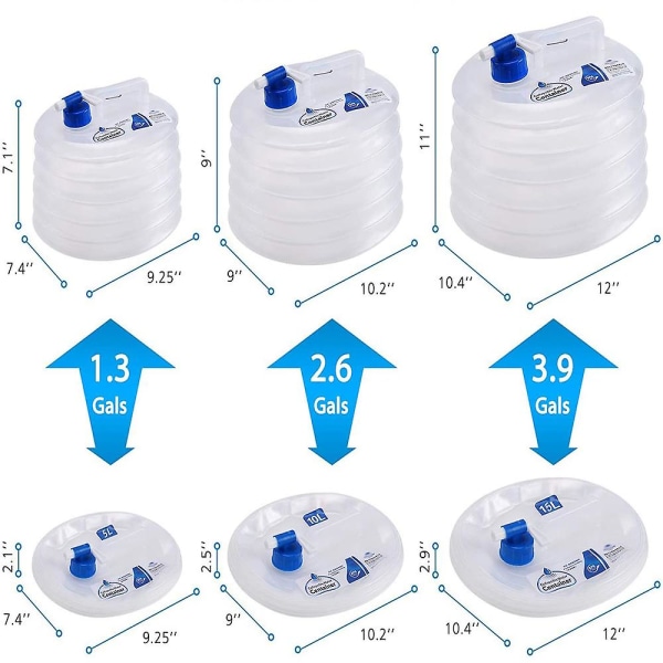 Sammenleggbar Vannbeholder, Premium Bærbar Vannbeholder med Hane, Perfekt for Utendørs Camping Vandring Nødsituasjoner 5L 5L