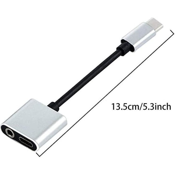 USB-C Hodetelefonadapter 2-i-1 Adapter 3,5 mm Hodetelefonkontakt