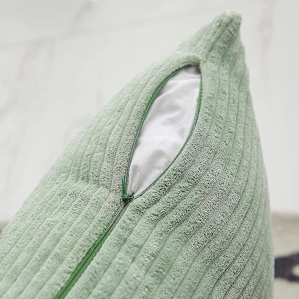 Lændepudebetræk 2-pak Dekorative Stribede Corduroy Rektangulære Pudebetræk Aflange Pudebetræk Til Sofa Salviegrøn 12 x 20 Tommer Sage Green 12 x 20 Inch