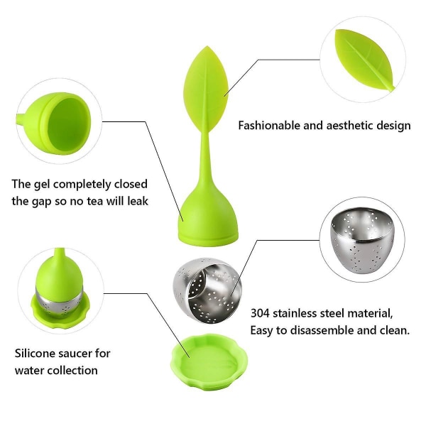 Løs Blade Te-Infuser - Silikonhåndtag Te-Infuser Rustfrit Stål Si til Tekande, Kop - Løs Te-Steeper - Te-Diffuser til Løs Te