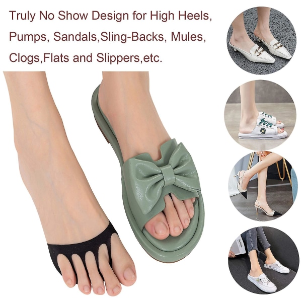 2 stk. Toe Topper Liner Sokker Svampepude Usynlige Damesokker Uden Tå til Høje Hæle Sandaler Sling Back Sort Black
