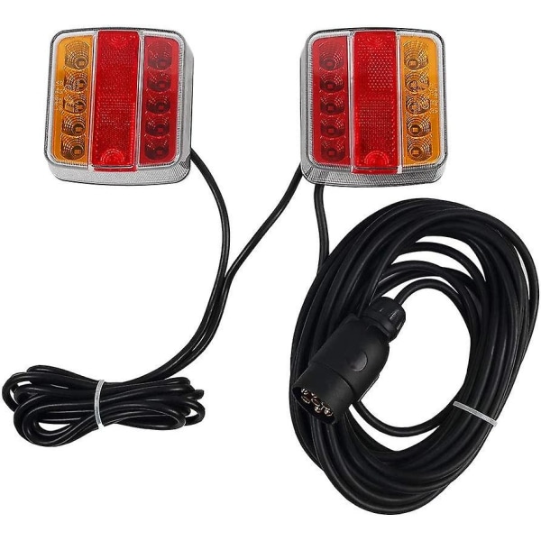 12v/24v LED Tilhenger Baklyskit 7-Pols Plugg Med Magnetfeste For Bil Lastebil (Gult & Rødt LED, Kartong)
