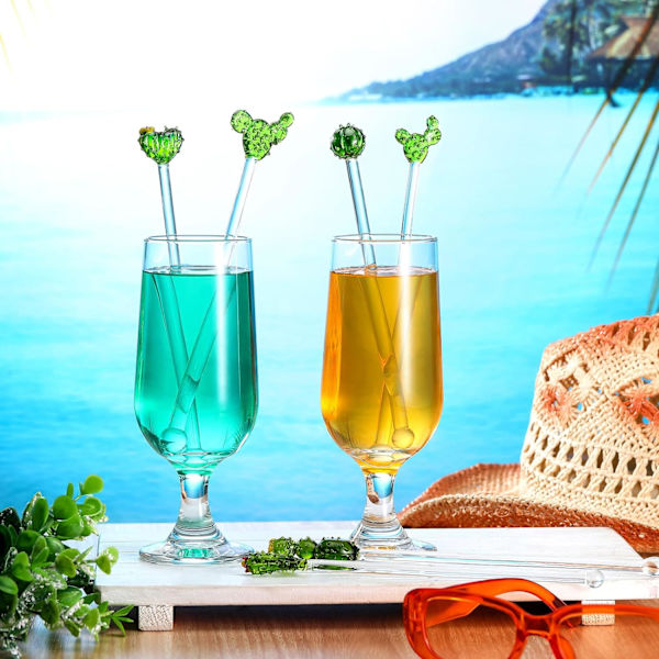 10 stk. Cocktailrør Glass Kaktus Swizzle Sticks Transparent Glass Rør Omrøringspinn Gjenbrukbar Omrøringspinn for Kaffe Drikk (Kaktus)