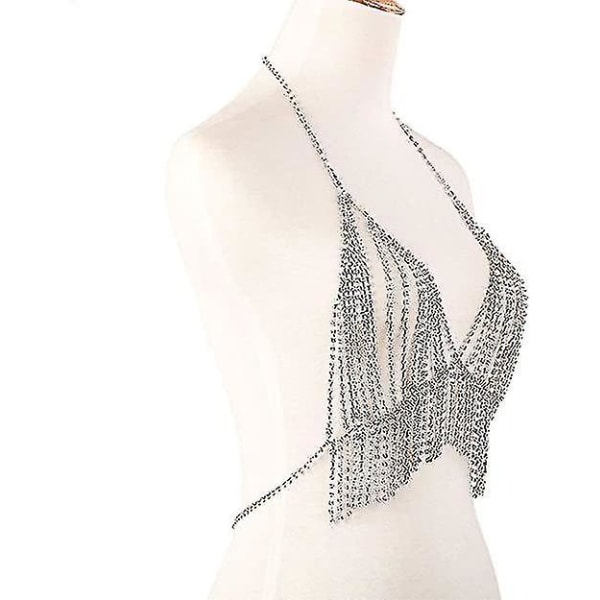 Rhinestone BH-kæde Krystal Body Harness Diamant Bikini Smykker Tassel Mave Dans Top Til Strandfest Swimmingpool