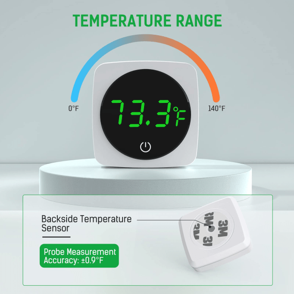 Digital Akvarietermometer, Hög Noggrannhet ±0.9°F, Touch & Sleep-läge, Termometer med Temperatursensor på Baksidan för Fiskar