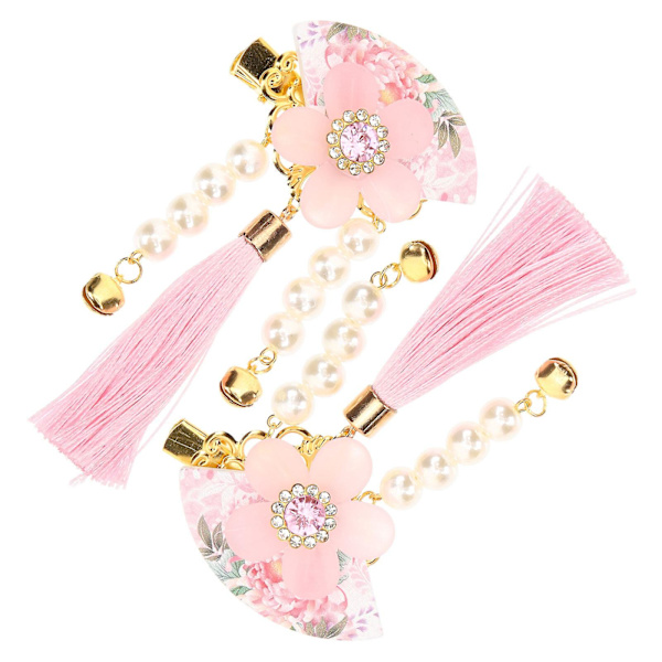 1 Pari Tassel-Hiuspinnejä Antiikki Sivuklipsit Japanilainen Tyyli Kukka Fan Hiusklipsit Vaaleanpunainen 9x5cm Pink 9x5cm