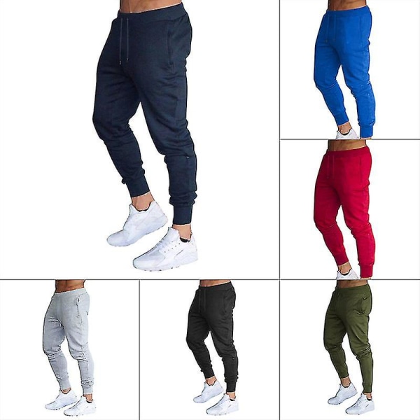 Mænds Slim Fit Ensfarvede Bukser med Snøre Casual til Jogging SportM M