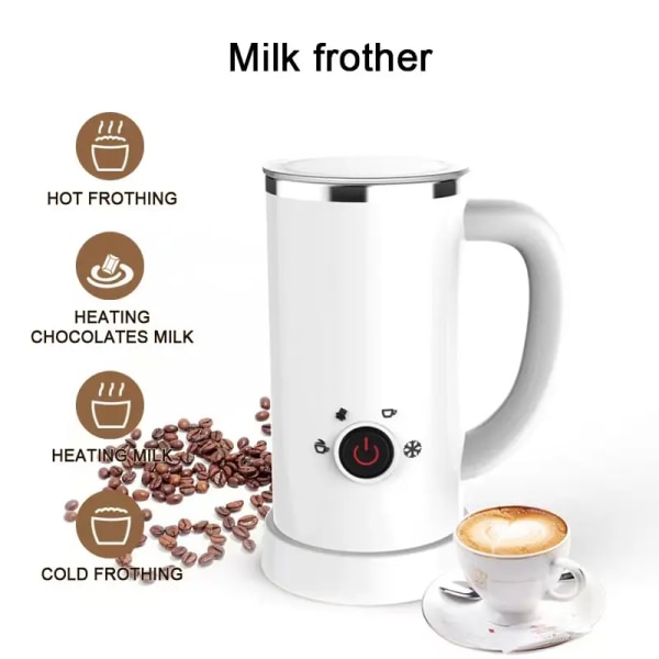 Mjölkskummare, Varm/Kall/Tät/Luftig Mjölkskum för Kaffe, Latte, Varma Choklader, Cappuccino, Lätt att Rengöra, 4 i 1 Elektrisk Mjölkskummare