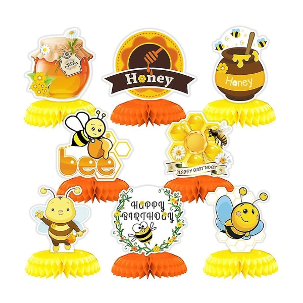8 kpl mehiläisaiheisia koristeita Bee Baby Honeycomb -keskikappale, joka on yhteensopiva Baby Shower kanssa syntymäpäiväjuhlapöytään