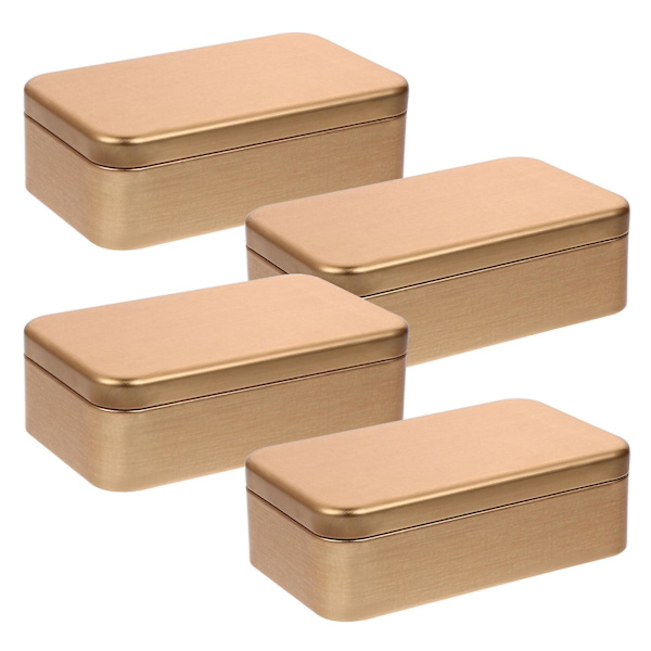 4 st plåtburkar Tomma burkar Godispresentförpackning Bröllopspresentaskar Gyllene 11X6.5X3.5CM Golden 11X6.5X3.5CM